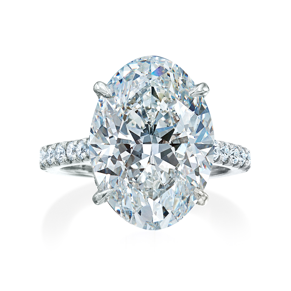 Platinum and 18K White Gold Oval Diamond Ring